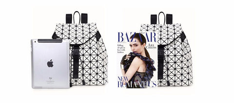 Women Backpacks Diamond Lattice Bucket String Bagpack Sequins Mirror Laser Women Bag Geometric Joint Black Rucksack School bag