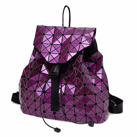 Women Backpacks Diamond Lattice Bucket String Bagpack Sequins Mirror Laser Women Bag Geometric Joint Black Rucksack School bag