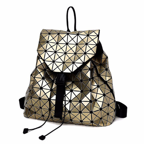 Women Backpacks Diamond Lattice Bucket String Bagpack Sequins Mirror Laser Women Bag Geometric Joint Black Rucksack School bag
