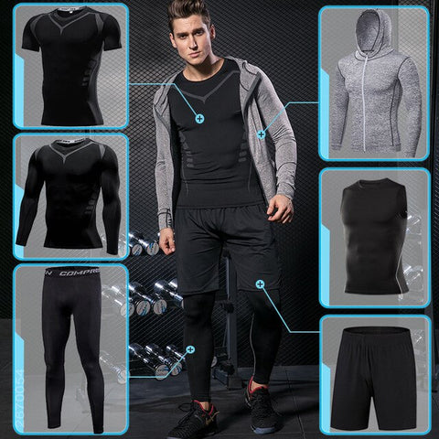 Men's Tight Sports Suit Gym Fitness Compression Tracksuit Running Sport Set Jogging Sportwear Workout Sports Clothing Rash guard