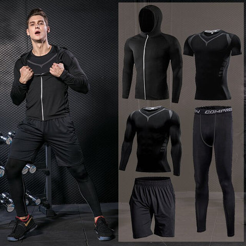Men's Tight Sports Suit Gym Fitness Compression Tracksuit Running Sport Set Jogging Sportwear Workout Sports Clothing Rash guard