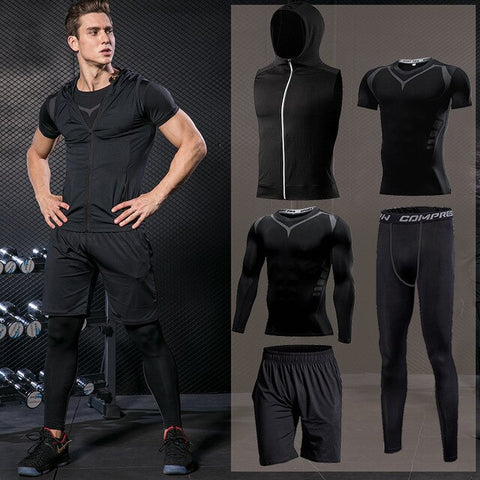 Men's Tight Sports Suit Gym Fitness Compression Tracksuit Running Sport Set Jogging Sportwear Workout Sports Clothing Rash guard
