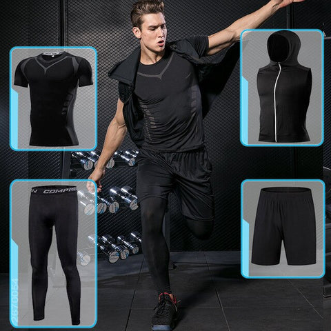 Men's Tight Sports Suit Gym Fitness Compression Tracksuit Running Sport Set Jogging Sportwear Workout Sports Clothing Rash guard