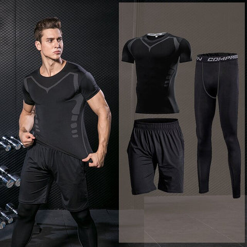 Men's Tight Sports Suit Gym Fitness Compression Tracksuit Running Sport Set Jogging Sportwear Workout Sports Clothing Rash guard
