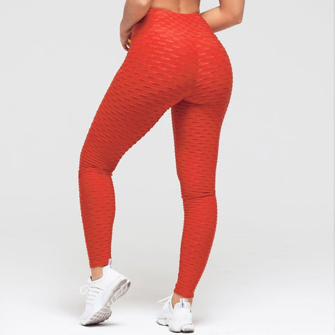 New Fitness Anti Cellulite Texture Leggings Women Pants Solid High Waist Workout Wrinkle Leggings Pants