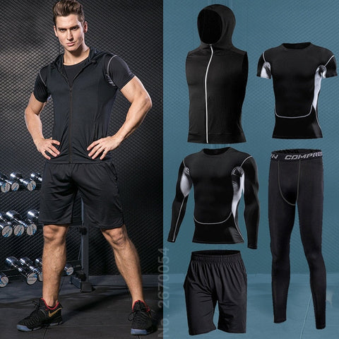 Men Compression Sportswear Fitness Sport Suit Gym Tight Training Clothing Workout Jogging Tracksuit Outdoor Running Set Dry Fit