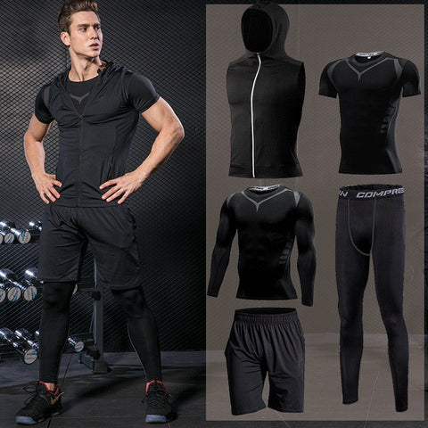 Men Compression Sportswear Fitness Sport Suit Gym Tight Training Clothing Workout Jogging Tracksuit Outdoor Running Set Dry Fit