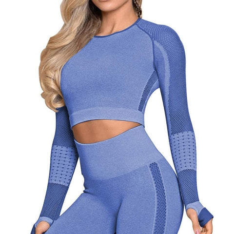 Women Fitness crop Top Seamless Yoga T-Shirt Full Sleeves Thumb hole  Running Fitness Workout sexy Yoga suit