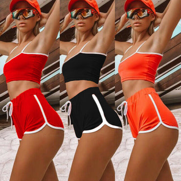 Women Sexy Patchwork Yoga Suit Workout Sports Yoga Set String Vest Short Crop Tops + Hot Shorts Pants Athletic Short Sets Hot