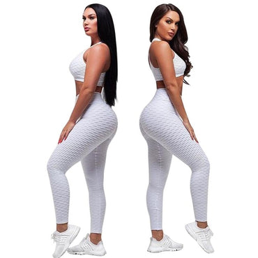 Women Racerback Fitness Sport suit Hight Waist Sports Bra Two Piece Jacquard Leggings ankle length padded tracksuit
