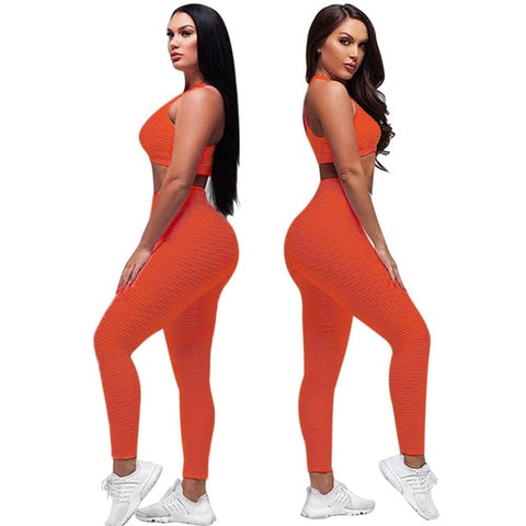 Women Racerback Fitness Sport suit Hight Waist Sports Bra Two Piece Jacquard Leggings ankle length padded tracksuit