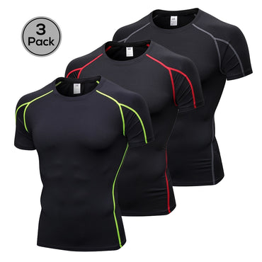 Lixada Pack of 3 Men Short Sleeve Compression Shirt Quick Dry Running Fitness Athletic Workout T-Shirt Baselayer Top