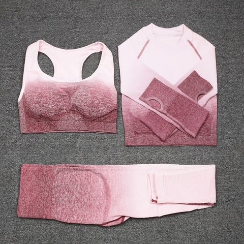 SVOKOR Gym Seamless Yoga Set Workout Fitness Clothing Sport Wear Women Gradient Crop Top Sports Bra Leggings Suit Female