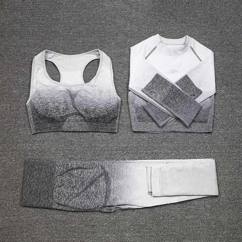 SVOKOR Gym Seamless Yoga Set Workout Fitness Clothing Sport Wear Women Gradient Crop Top Sports Bra Leggings Suit Female