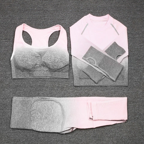 SVOKOR Gym Seamless Yoga Set Workout Fitness Clothing Sport Wear Women Gradient Crop Top Sports Bra Leggings Suit Female