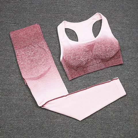 SVOKOR Gym Seamless Yoga Set Workout Fitness Clothing Sport Wear Women Gradient Crop Top Sports Bra Leggings Suit Female