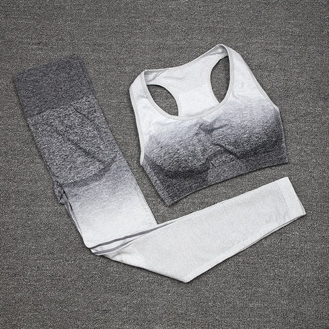 SVOKOR Gym Seamless Yoga Set Workout Fitness Clothing Sport Wear Women Gradient Crop Top Sports Bra Leggings Suit Female