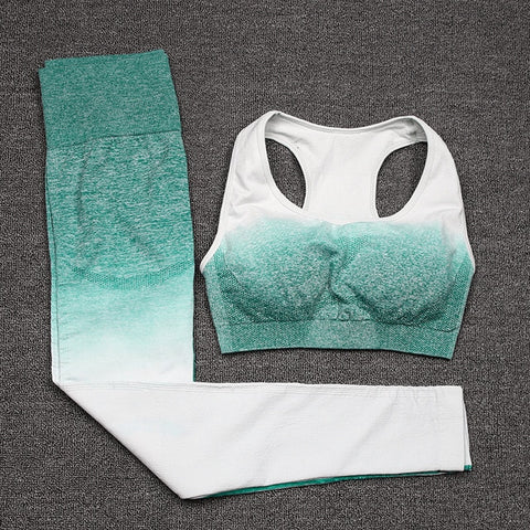SVOKOR Gym Seamless Yoga Set Workout Fitness Clothing Sport Wear Women Gradient Crop Top Sports Bra Leggings Suit Female