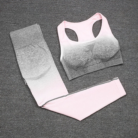 SVOKOR Gym Seamless Yoga Set Workout Fitness Clothing Sport Wear Women Gradient Crop Top Sports Bra Leggings Suit Female
