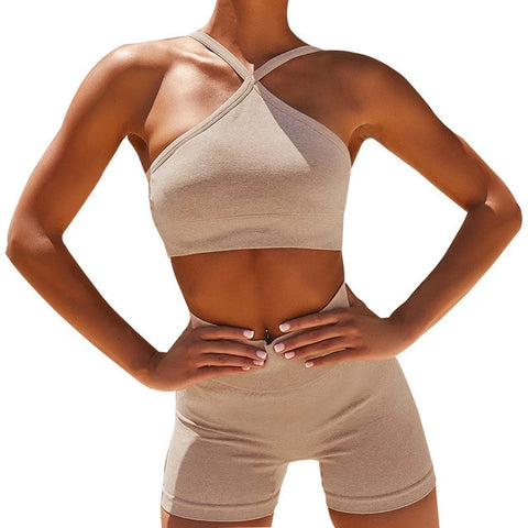 Women Yoga Set Fitness Workout Sports Yoga Clothing Solid Camisole Tops + Leggings Shorts Sportswear Gym Set Yoga Suit Two-piece