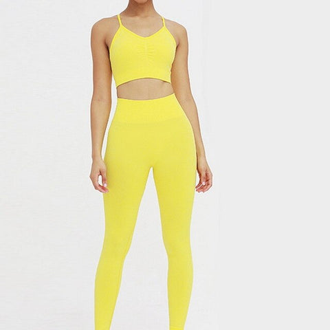 Women Two Piece Yoga Set Sport Wear Workout Clothes Gym Clothing Fithess Solid Color Suit Women Sports Bra Yoga Pants