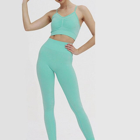 Women Two Piece Yoga Set Sport Wear Workout Clothes Gym Clothing Fithess Solid Color Suit Women Sports Bra Yoga Pants