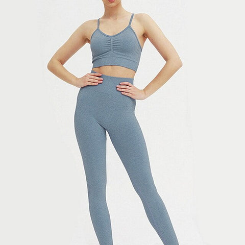 Women Two Piece Yoga Set Sport Wear Workout Clothes Gym Clothing Fithess Solid Color Suit Women Sports Bra Yoga Pants