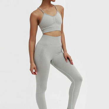 Women Two Piece Yoga Set Sport Wear Workout Clothes Gym Clothing Fithess Solid Color Suit Women Sports Bra Yoga Pants