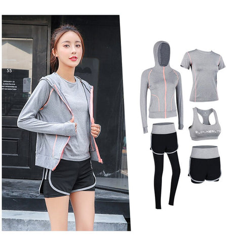 G-SHOW Women's 5-piece yoga gym exercise women's training suit shirt + pants breathable yoga exercise suit sports suit