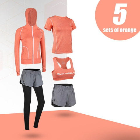 G-SHOW Women's 5-piece yoga gym exercise women's training suit shirt + pants breathable yoga exercise suit sports suit