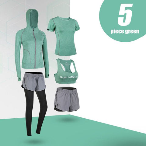 G-SHOW Women's 5-piece yoga gym exercise women's training suit shirt + pants breathable yoga exercise suit sports suit