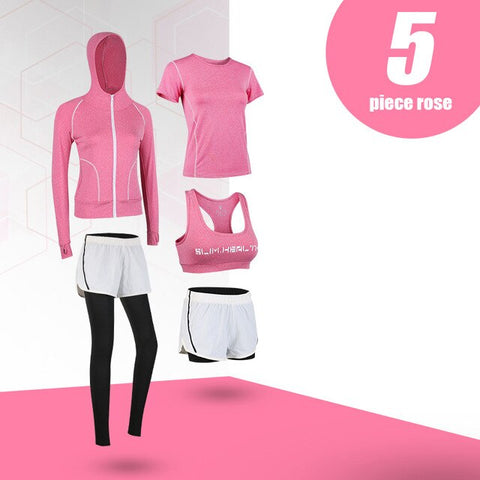 G-SHOW Women's 5-piece yoga gym exercise women's training suit shirt + pants breathable yoga exercise suit sports suit