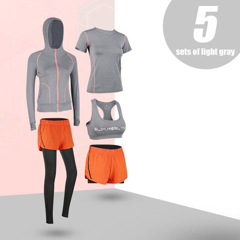 G-SHOW Women's 5-piece yoga gym exercise women's training suit shirt + pants breathable yoga exercise suit sports suit