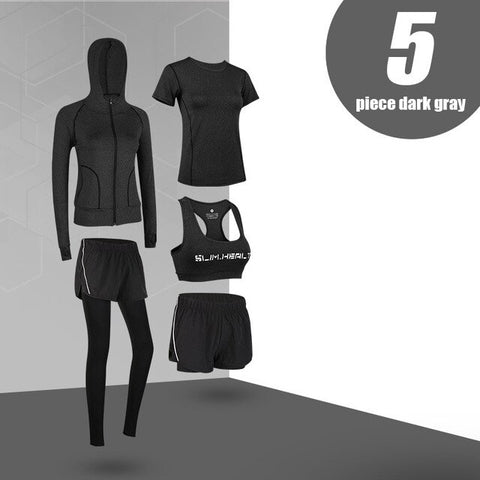 G-SHOW Women's 5-piece yoga gym exercise women's training suit shirt + pants breathable yoga exercise suit sports suit