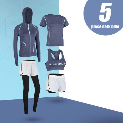G-SHOW Women's 5-piece yoga gym exercise women's training suit shirt + pants breathable yoga exercise suit sports suit