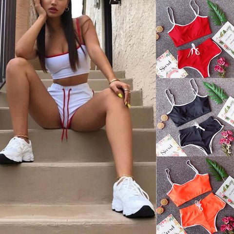 Women Sexy Patchwork Yoga Suit Workout Sports Yoga Shorts Tops Pants Crop Athletic Short Hot Set Ladies Swimwear String + V J7I2