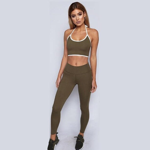 WEPBEL Running Fitness 2PCS Sets Women Two Pieces Set Tracksuit Crop Top Elastic Wasit Pants Slim Fit Sports Wear Yoga Suit