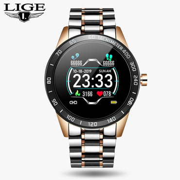 LIGE Steel Band Smart Watch Men Heart Rate Blood Pressure Monitor Sport Multifunction Mode Fitness Tracker Waterproof Smartwatch