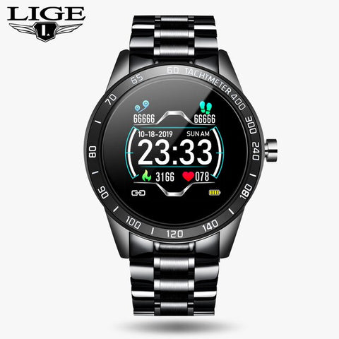 LIGE Steel Band Smart Watch Men Heart Rate Blood Pressure Monitor Sport Multifunction Mode Fitness Tracker Waterproof Smartwatch