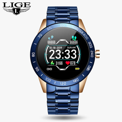 LIGE Steel Band Smart Watch Men Heart Rate Blood Pressure Monitor Sport Multifunction Mode Fitness Tracker Waterproof Smartwatch