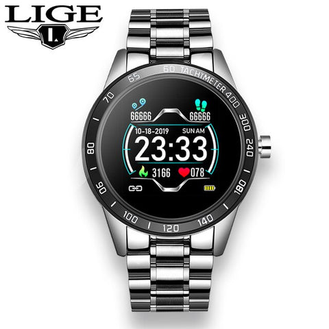 LIGE Steel Band Smart Watch Men Heart Rate Blood Pressure Monitor Sport Multifunction Mode Fitness Tracker Waterproof Smartwatch