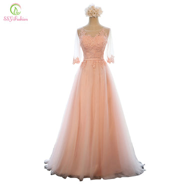 Banquet Sweet Pink Scoop Neck Half Sleeve Formal Dress