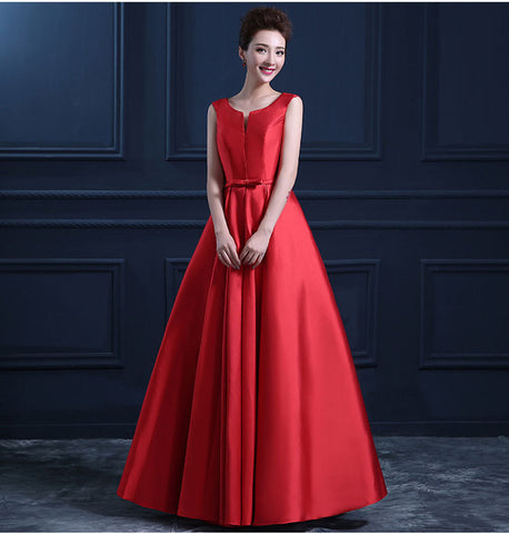 Simple Thick Satin Sleeveless Floor-length Long Evening Dress