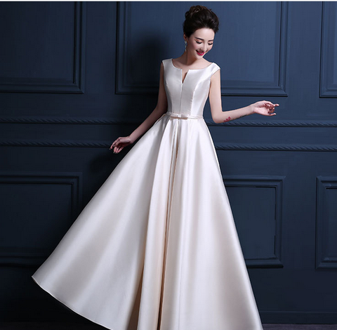 Simple Thick Satin Sleeveless Floor-length Long Evening Dress