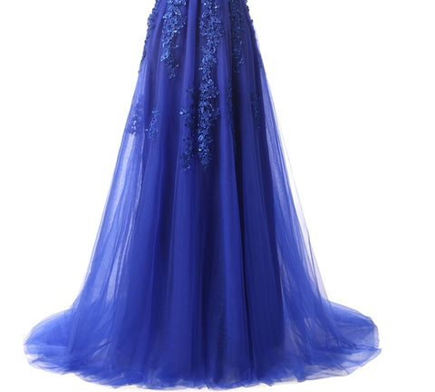 Half Sleeves V-neck Lace Beading Long Evening Dress