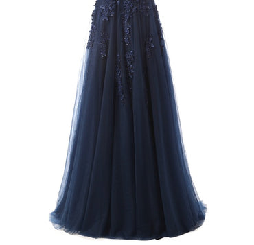 Half Sleeves V-neck Lace Beading Long Evening Dress