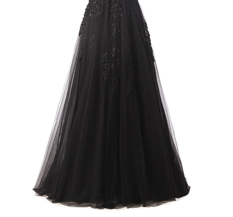 Half Sleeves V-neck Lace Beading Long Evening Dress