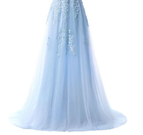 Half Sleeves V-neck Lace Beading Long Evening Dress