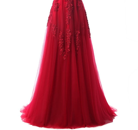 Half Sleeves V-neck Lace Beading Long Evening Dress