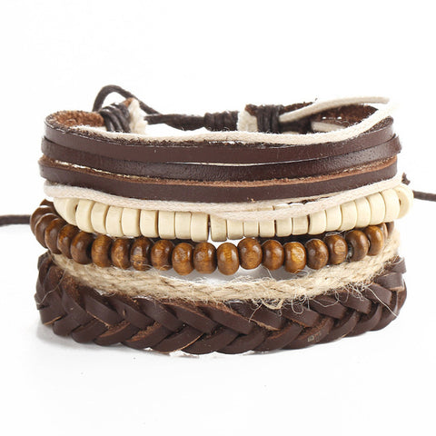 Men's multi-layer bead leather bracelet